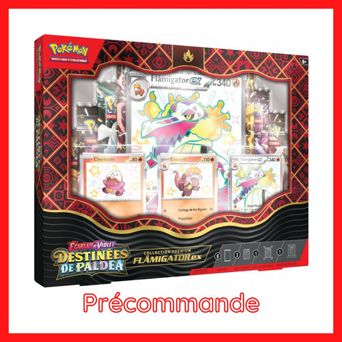 [Précommande] Coffret 8 Boosters - Collection Premium Flâmigator-ex, Miascarade-ex, Palmaval-ex EV4.5 [Destinées de Paldea] - POKEMON FR - PokéSquad